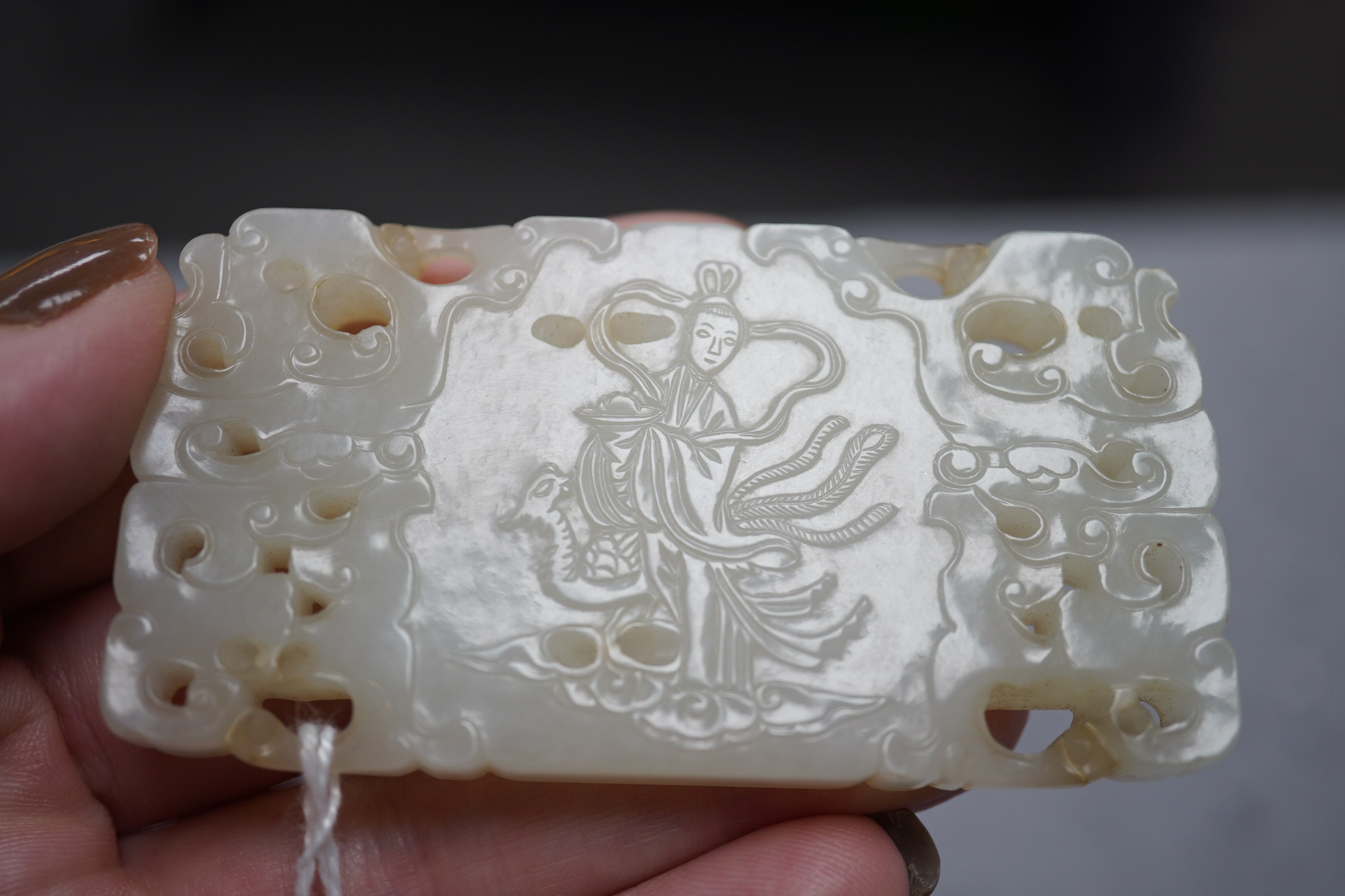 A fine Chinese inscribed white jade plaque, 18th/19th century